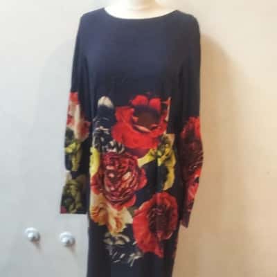 Moss and Spy Womens  Size 14 Bouquet Shift Dress Floral / Navy Blue 