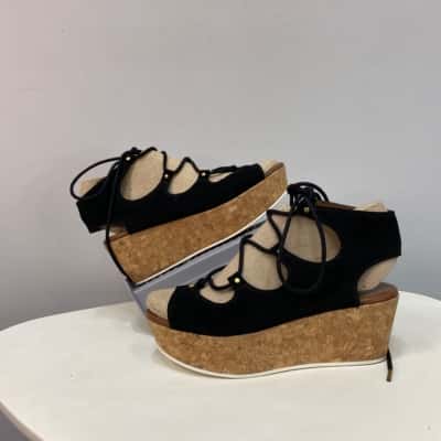Country Road Womens  Size 8 / 8.5 Black Leather Upper & cork 