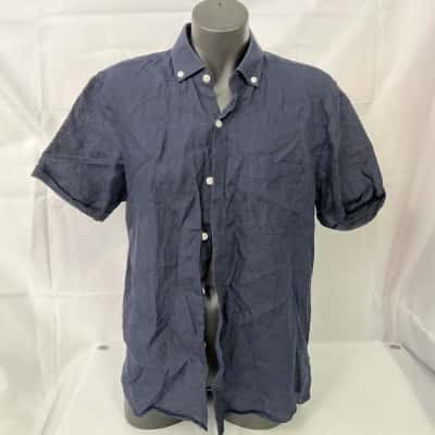 Peter Jackson Mens Button Up Linen Shirt Size S Navy Blue
