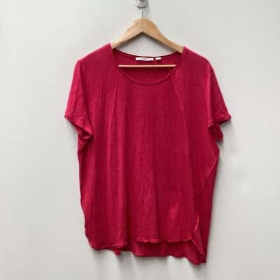 Trenery Linen Short Sleeve Top Pink - Size XXL  