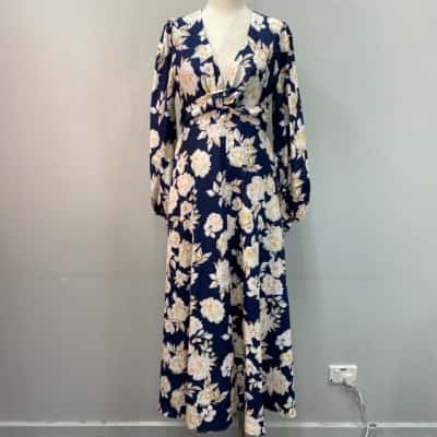 Roseason Womens  Size 12 Maxi Dress Blue / Floral 