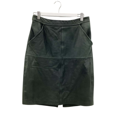  Womens Yigal Azrouël Size 8 Midi Skirt Green Lamb Leather 