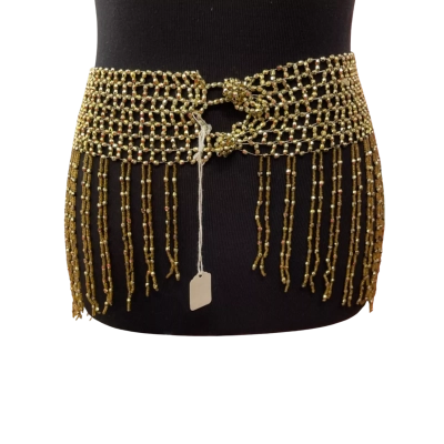 Women’s Gold Bead & Beaded Fringe Stretchy Belt