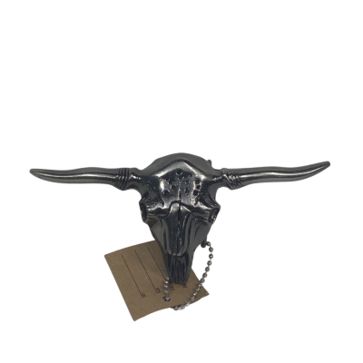 Western Silver Longhorn Bull Skull Belt Buckle