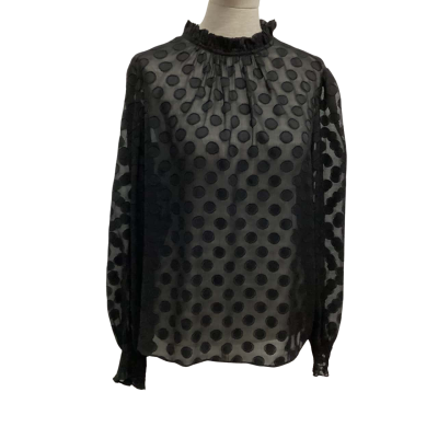 Sheike Sheer Polkadot  Size 14 Long Sleeve Top Black  