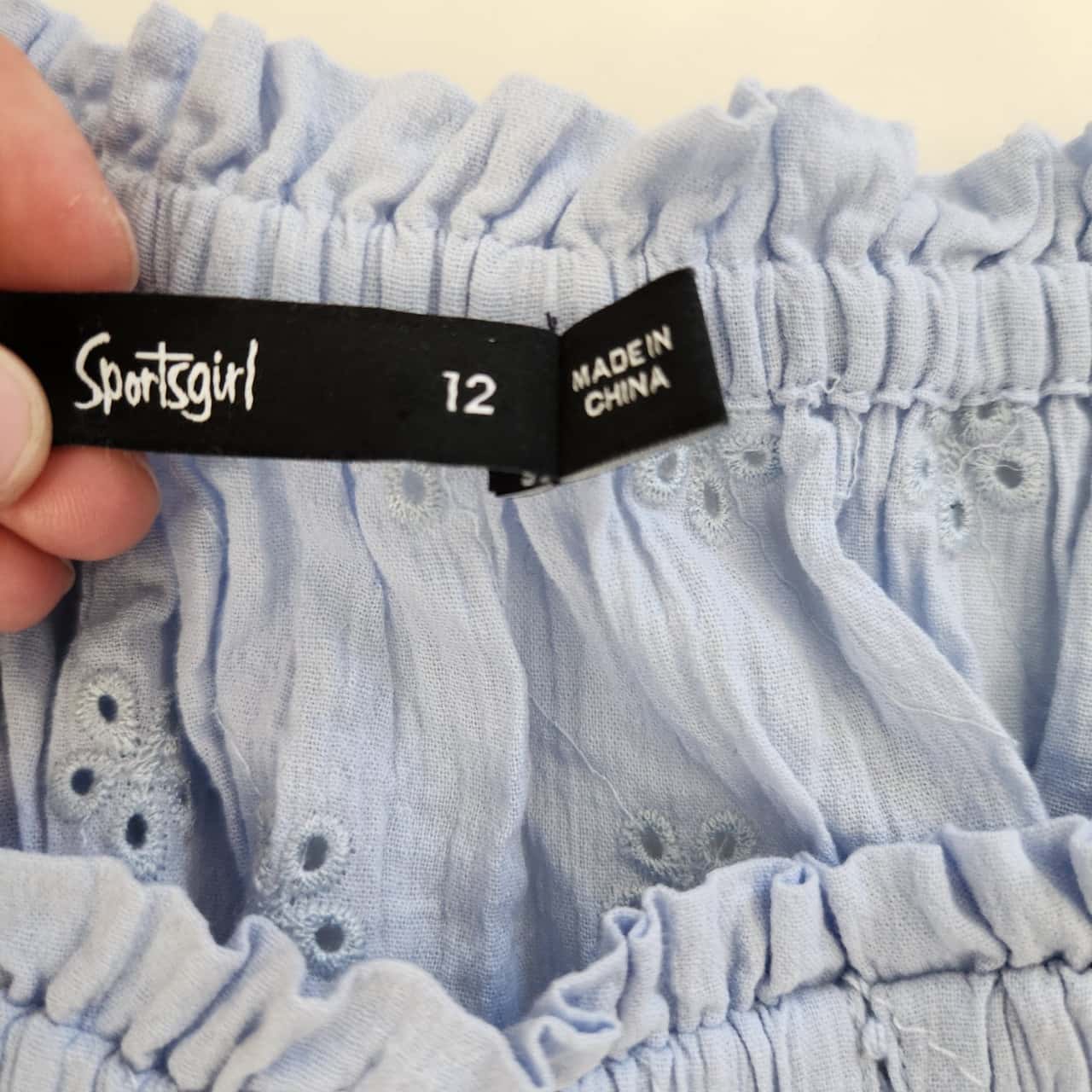 NWOT Sportsgirl Pastel Baby Blue Broderie Crop Top Size 12/L