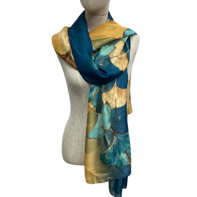  Beautiful 100% Silk Scarf Blue / Yellow 