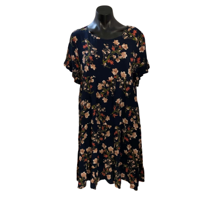 Caroline Morgan Womens  Size 8 Babydoll Dress Floral / Navy Blue 
