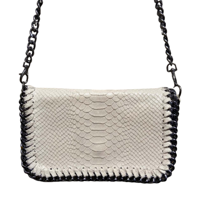 Borse In Pelle - Italian Leather “snake skin” handbag with metal chain 