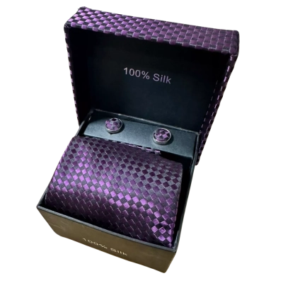 100% Silk Neck tie, Cuff links and Kerchief Box Set