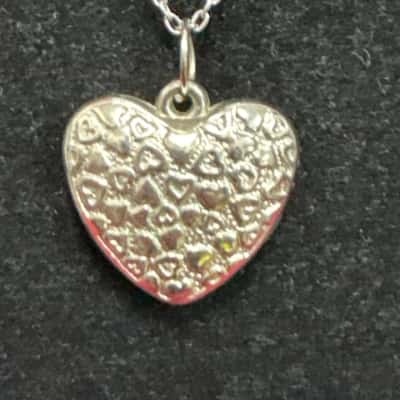  Women's Silver Tone Embossed Heart Necklace 