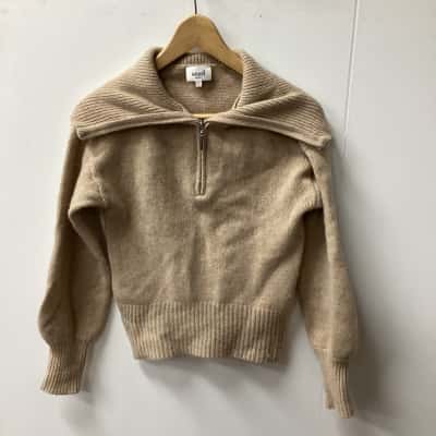 Seed Heritage Womens  Size XS 100% merino wool Zip Jumper Beige K