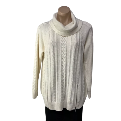Blue Illusion Women Size M Cream Cable Pattern Cowl Neck Jumper (new)