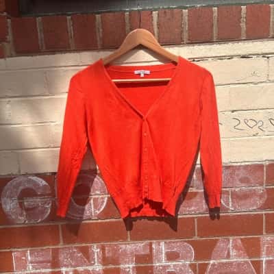 Anna Thomas "Silk and Cotton" Size M Button-down Cardigan Orange 
