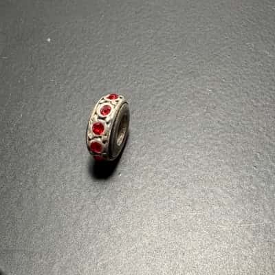 925 Sterling Silver 2g Ruby Red Stone Round Charm