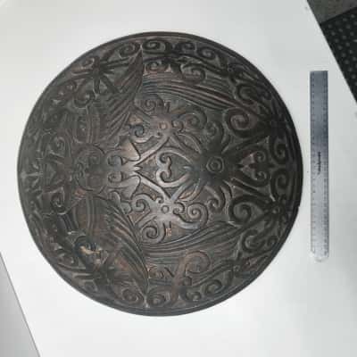 Vintage Dayak Carved Wooden Shield Borneo Tribal Round Wall Decor 37cm