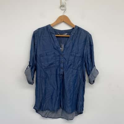 Katies Dark Mid Wash Soho Cool Denim Long Sleeve Shirt  Size 14 