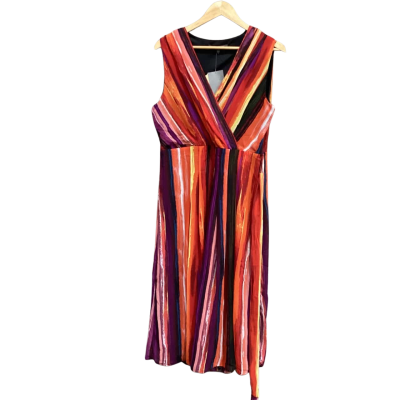 Liz Jordan Womens Tie Waist Stripe Maxi Dress Warm multicolour Size 14 