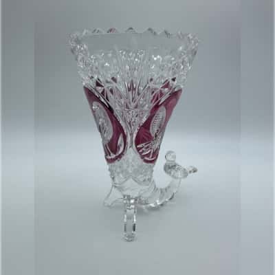 Hofbauer Byrdes German Lead Crystal Ruby Red Amaris Cornucopia Vase