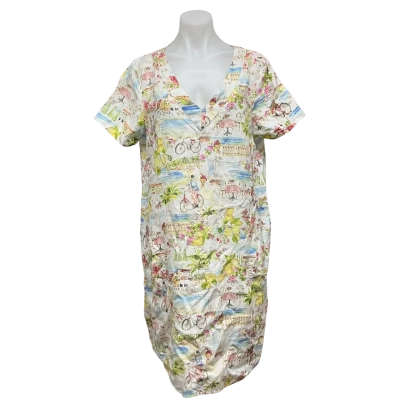 Blue Illusion Womens 100% Linen Size M Midi Dress Multicoloured / Pattern 
