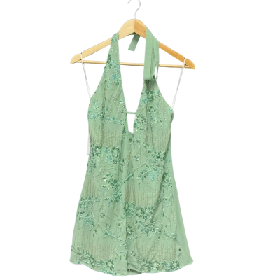 Princess Polly Womens  Size 10 Halter Neck Dress Blue / Green / Silver 