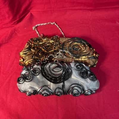  Women's Set of 2 Clutch Bags Gold  & Black/ Silver & Black