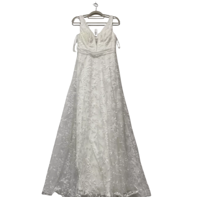 AnPocket Womens Wedding Dress With Floral Details and Open Back Size S White 