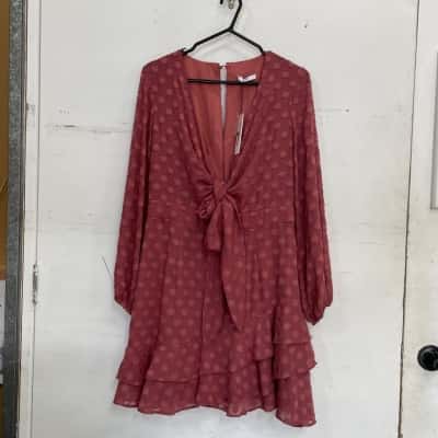 Sheike Womens  Size 14 Long Sleeve Dress / Midi Dress Coral / Pink  / Polka Dot 