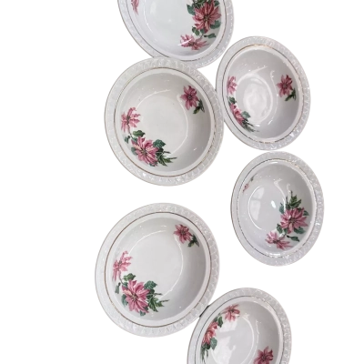 Set of 6 Barratts of Staffordshire England Poinsettia Floral White Bowls