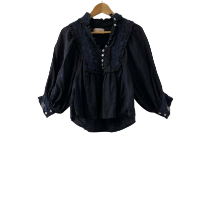 KINGA CSILLA Women's Kahlo Embroidered Blouse Size 8/US4 - 3/4 Sleeve Midnight Black (RRP $245)