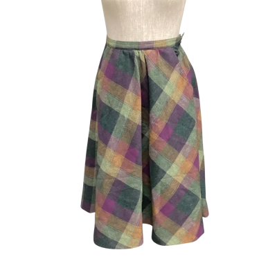 Jones New York Womens  Size 6 A-Line Skirt With Pockets Brown / Checked / Green / Purple 
