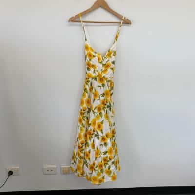 Tree of Life Yellow Floral Button Detail Cotton Maxi Dress Size L 