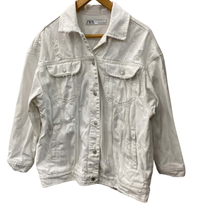 Zara Womens denim Bomber Jacket Cream 
