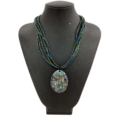  Womens Beaded Necklace with Paua Shell Pendant 
