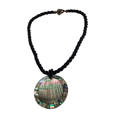 Black Beaded Necklace with Abalone Shell Pendant