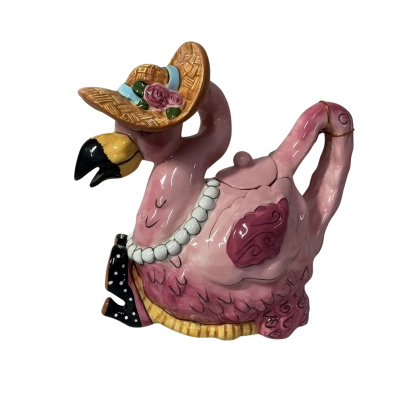 Blue Sky Fancy Pink Flamingo Ceramic Art Collectible Teapot (new)