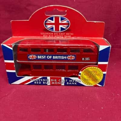 Die Cast Metal London Double Decker Bus functions as a Money Box
