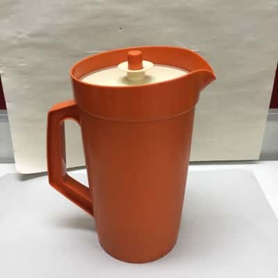 Vintage Tupperware Orange Pitcher With Push-Button Lid