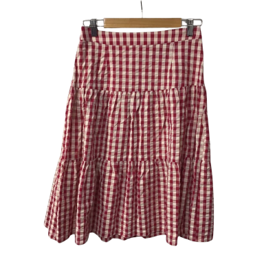 Princess Highway Womens Size 10 Crimson Red / Beige Checked Tiered Skirt