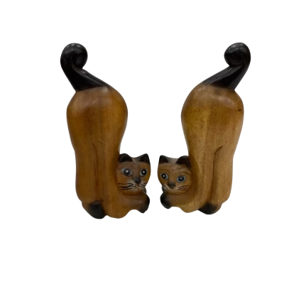 Two Timber Cat Statues