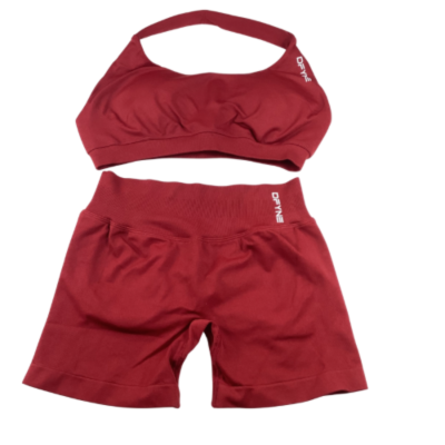  DFYNE Sport Bra & Bike Shorts - Maroon Size M