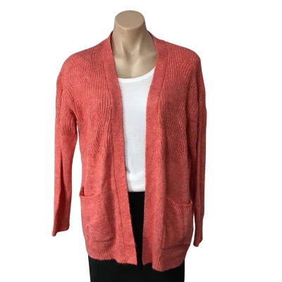 Suzannegrae Womens Size XS Orange Knitted Pattern Open Cardigan