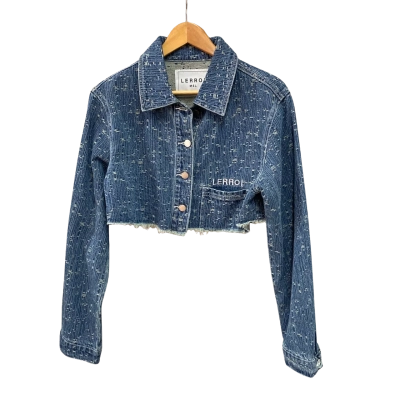  Lerroi Mel Womens  Size XL Cropped Denim Jacket Blue 