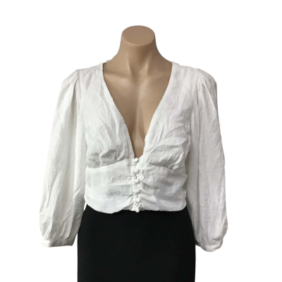 Showpo Womens Size 12 White Button up 3/4 Sleeve Cropped Top