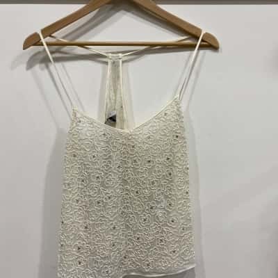 Forever New Womens  Size 12 Shoestring Strap Top Cream 