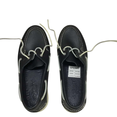 Sperry Men’s Black Leather Size UK 10 Authentic Original Top-Sider 2-Eye Boat Shoes