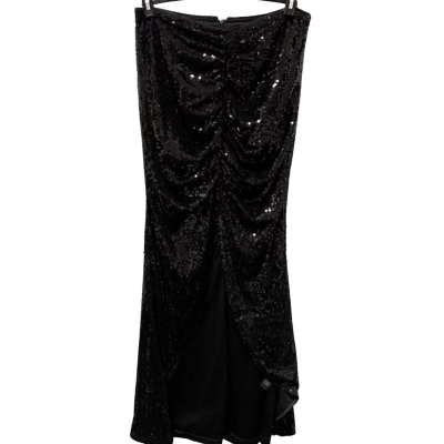 Boohoo Sequin Ruched Front Split Maxi SkirtWomens  Size 16 Black  