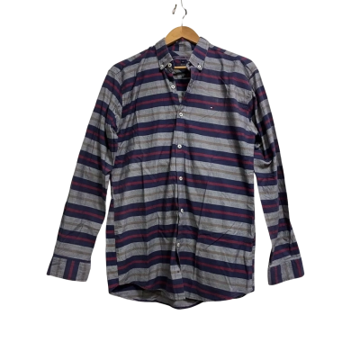 Tommy Hilfiger, Mens, Size XL, striped light blue, navy blue, maroon and muddy orange button up shirt