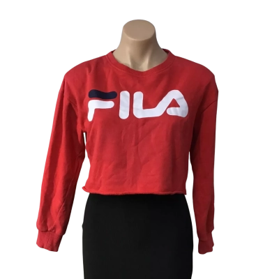 Fila Womens Size XS Red Long Sleeve Cropped Crew Neck Sweatshirt Top