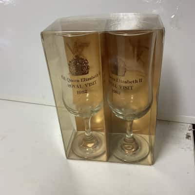 Queen Elizabeth II Royal visit 1982 Commemorative glass set